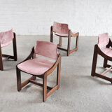 4 chaises de salle à manger en velours italien mi-centrury, années 1960