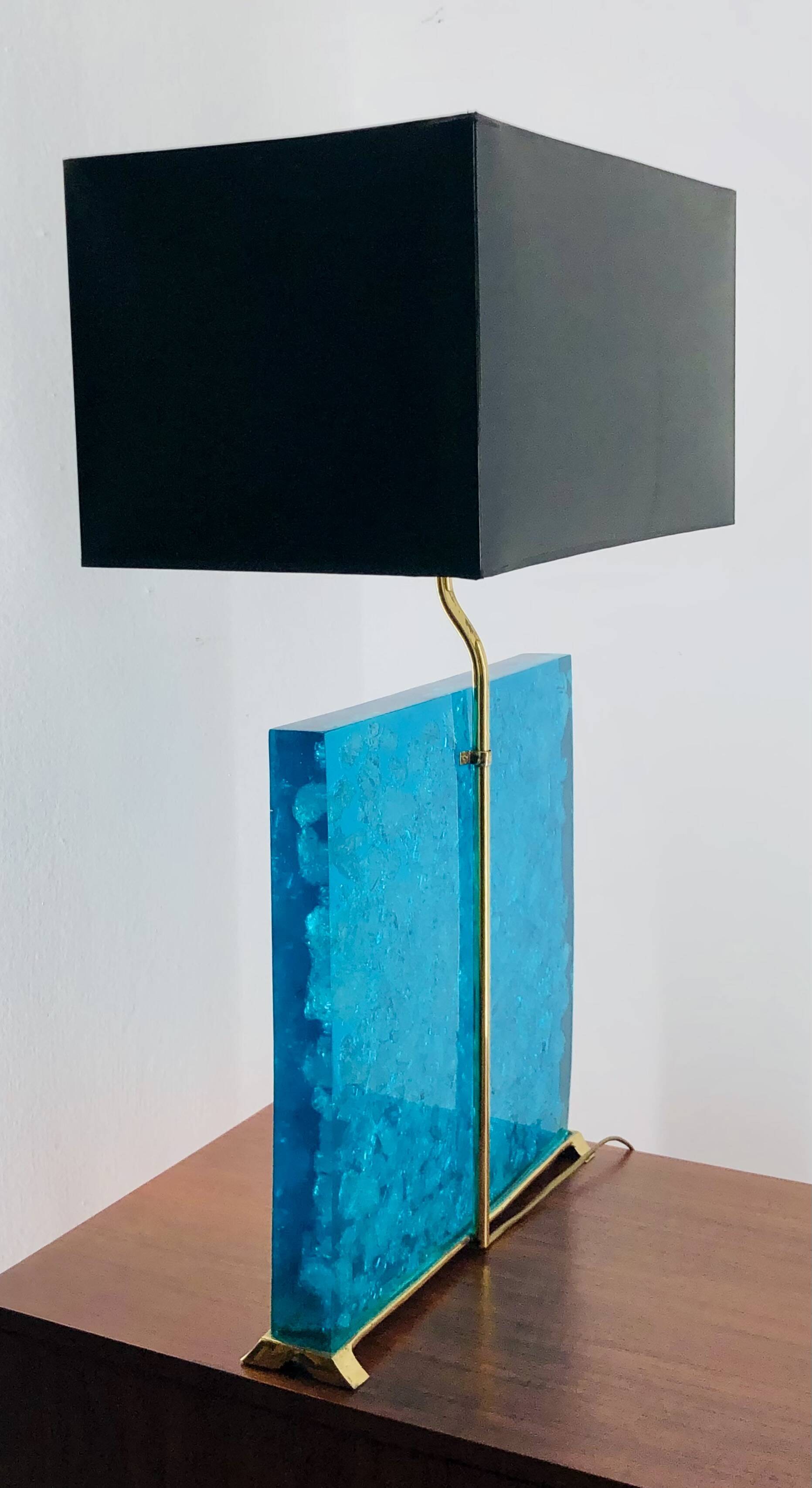 Turquoise fractal resin table lamps, 1980s