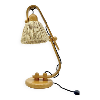 Articulated lamp in wood and rope, 1970s