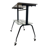 Black brass and glass mid-century trolley with sculptural legs — two-tier vintage bar cart