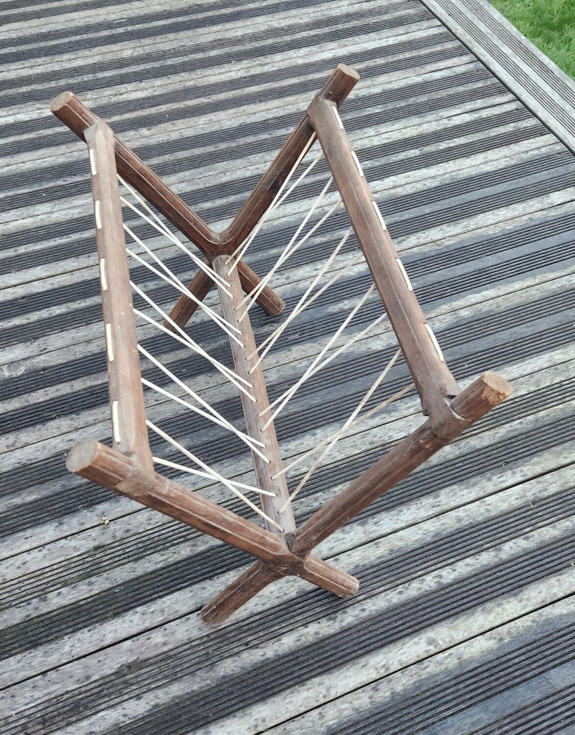 Vintage wooden and wire magazine rack
