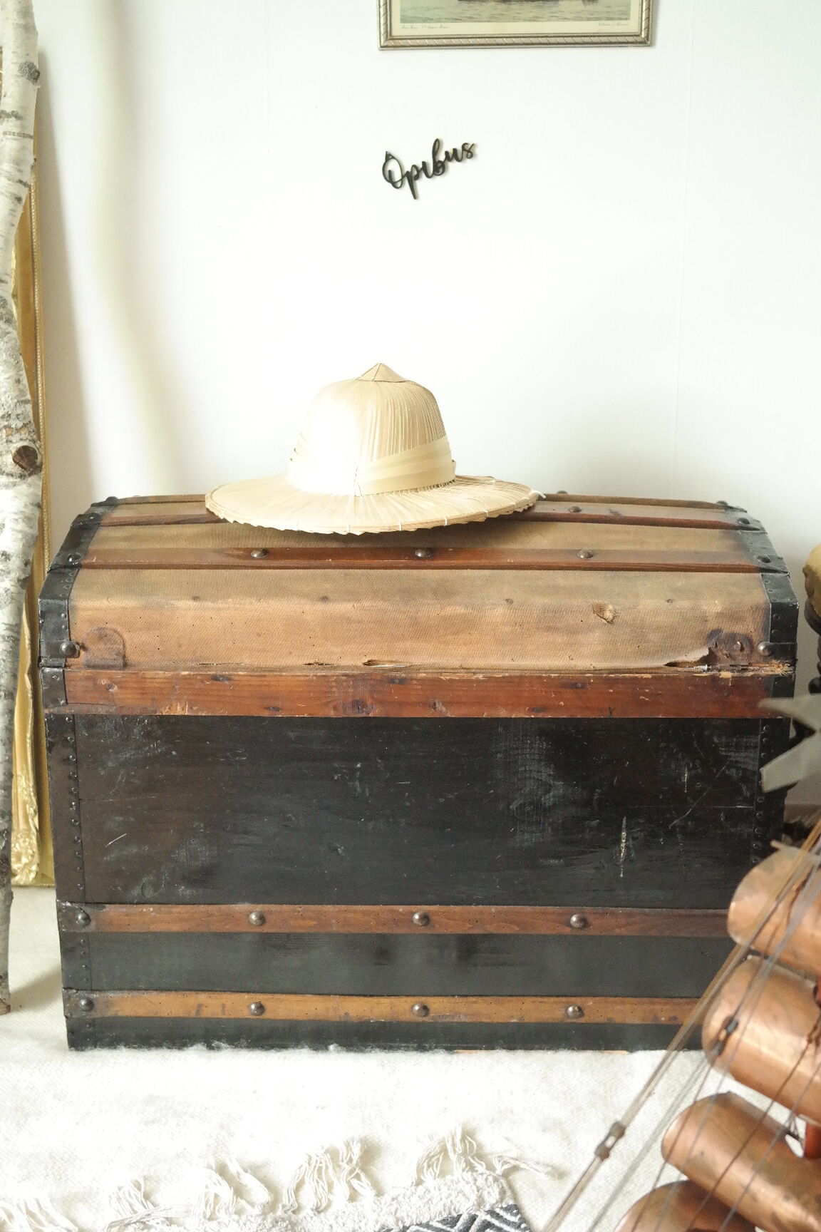 Domed travel trunk old wood