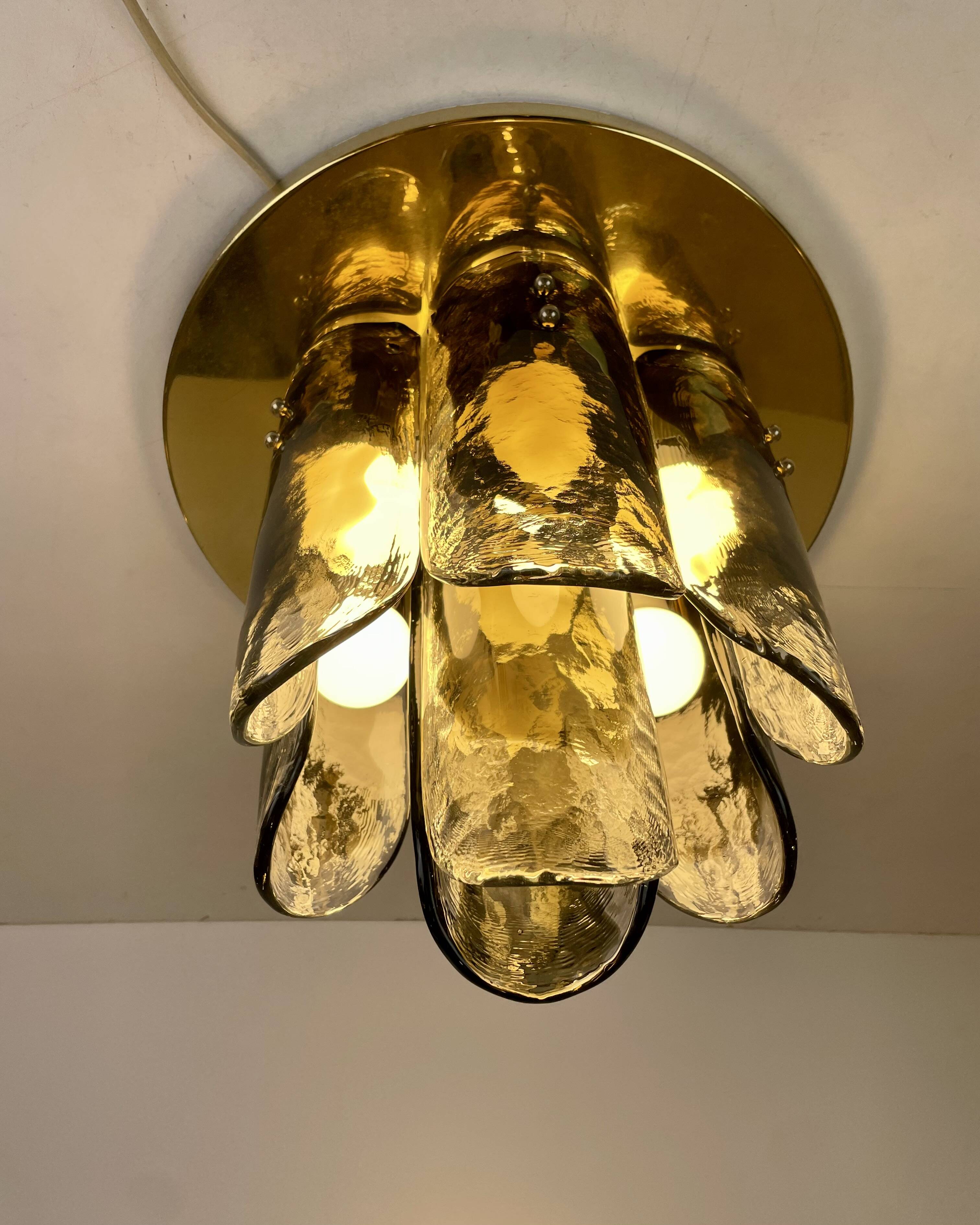 Murano & Brass Ceiling Lamp by J.T. Kalmar, Austria, 1960s