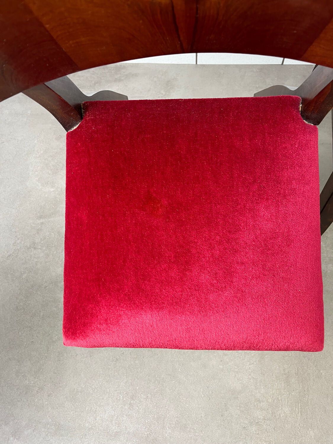 2 Art Deco chairs, red velvet and rosewood.