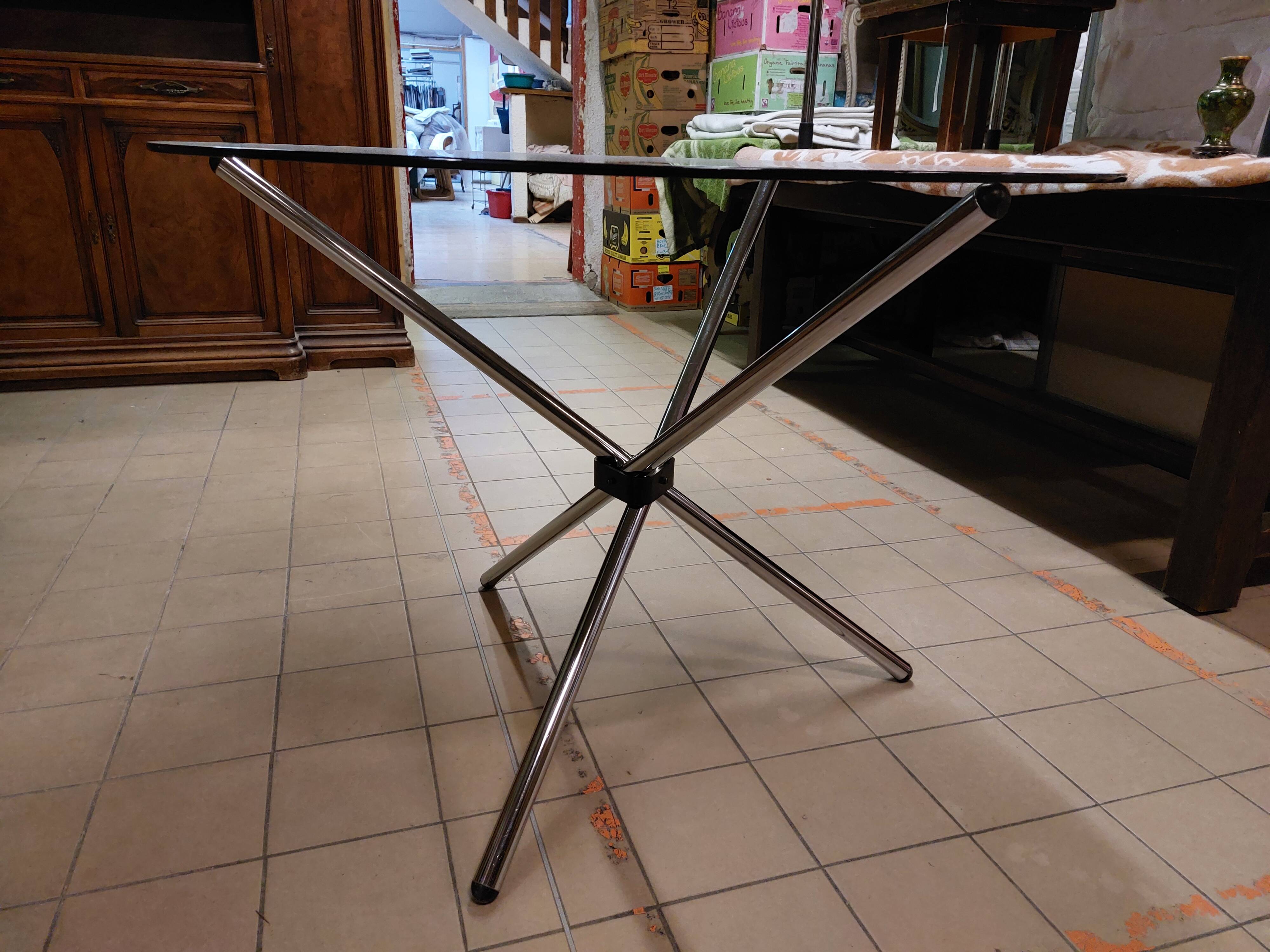 Roche Bobois vintage round table Chrome and smoked glass