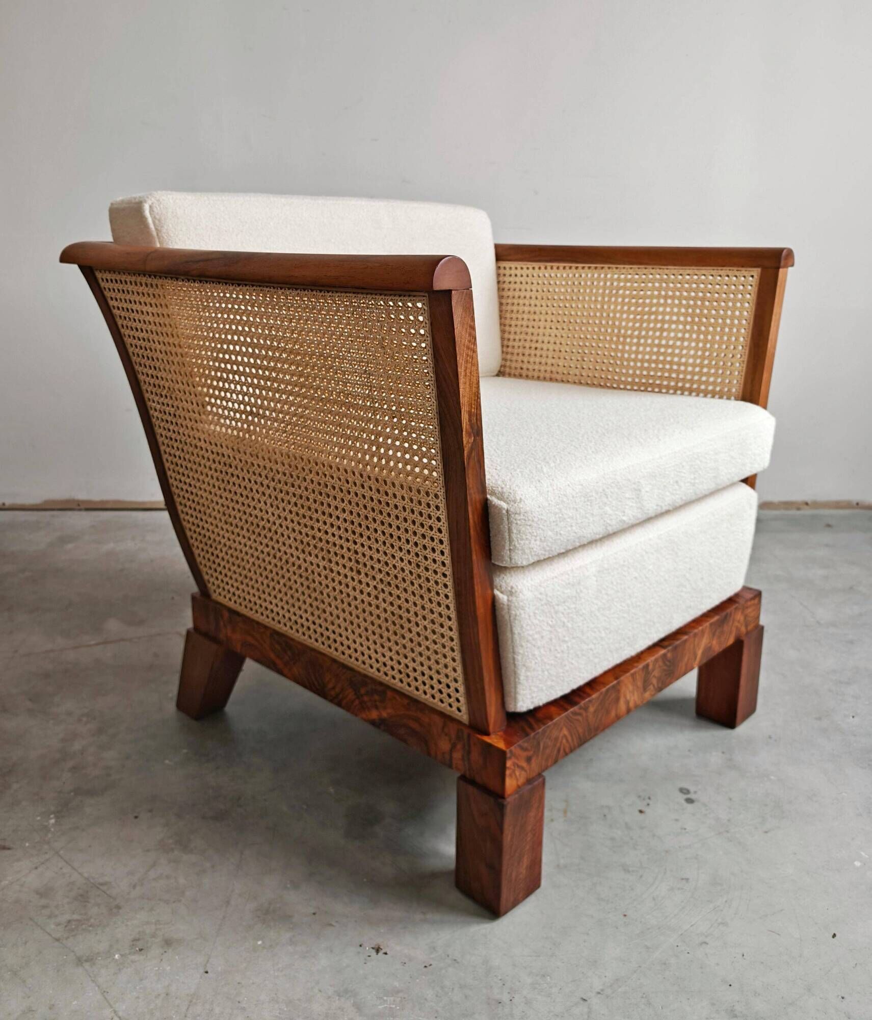 Art Deco club chair in walnut and cane, Austria 1920s