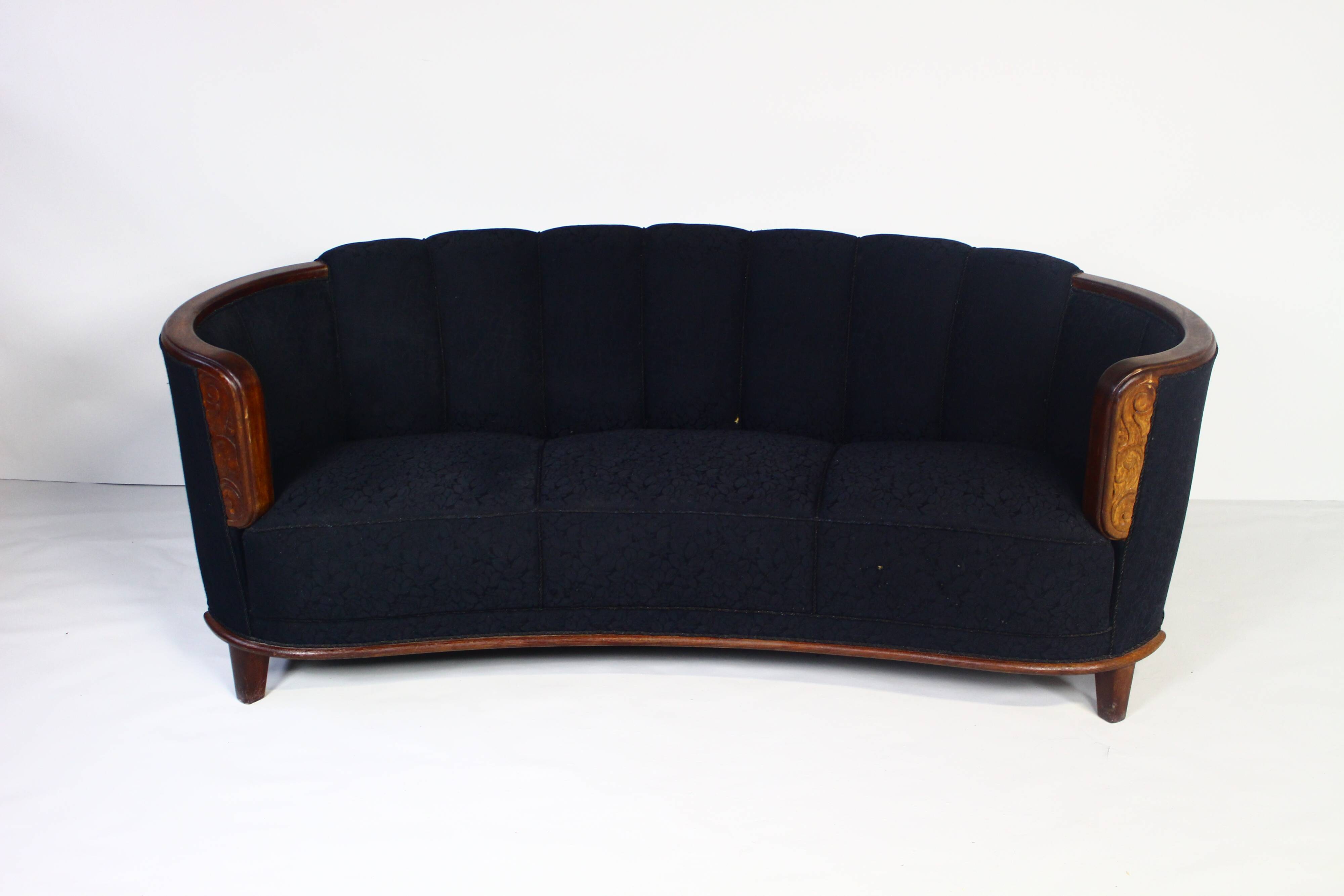 1930s Art Deco Curved Banana Sofa