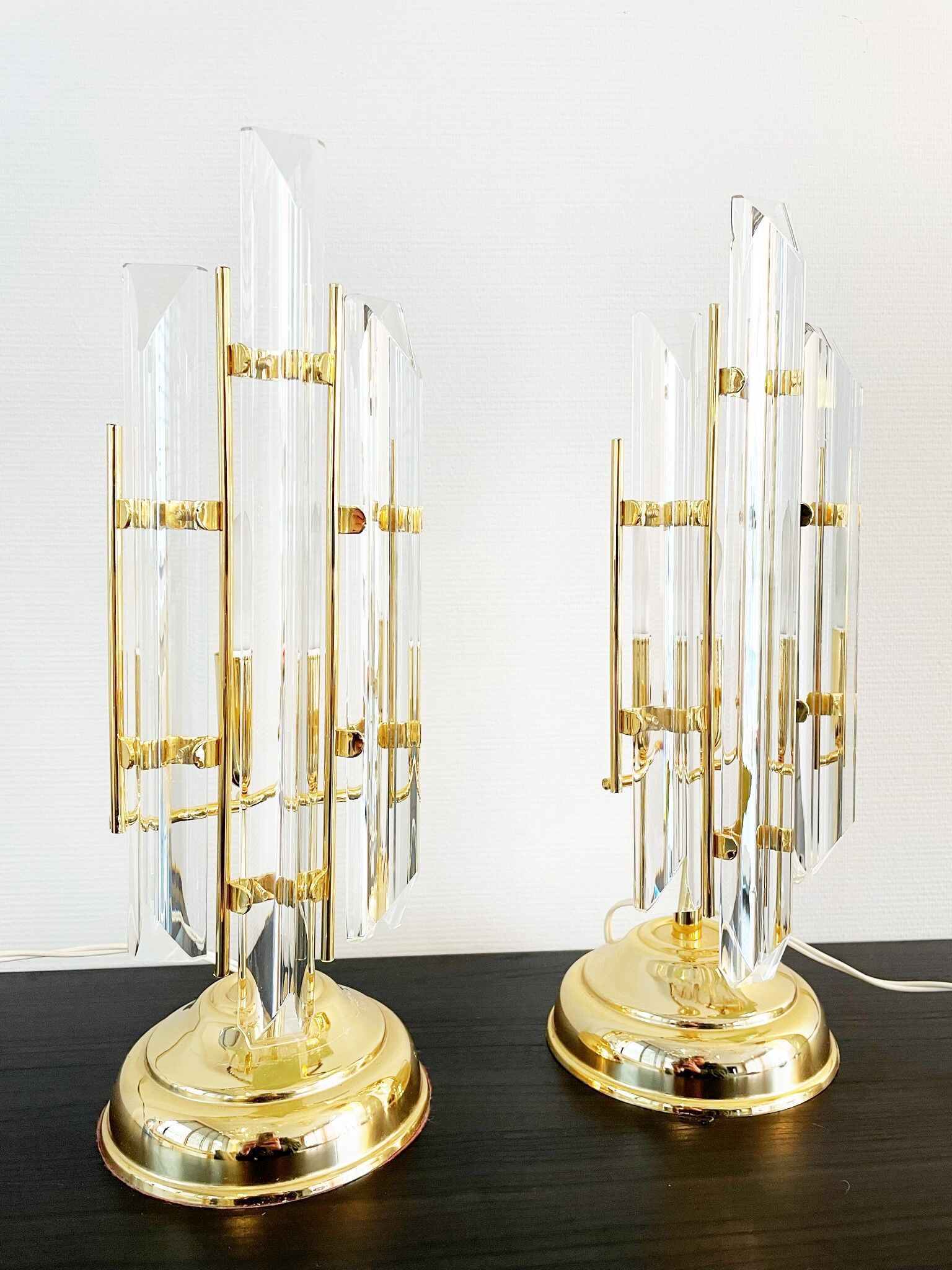 Paire de lampes de table triedri par Venini, années 1970