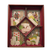 Jeu de nain jaune ancien en bois-jetons en os colorés