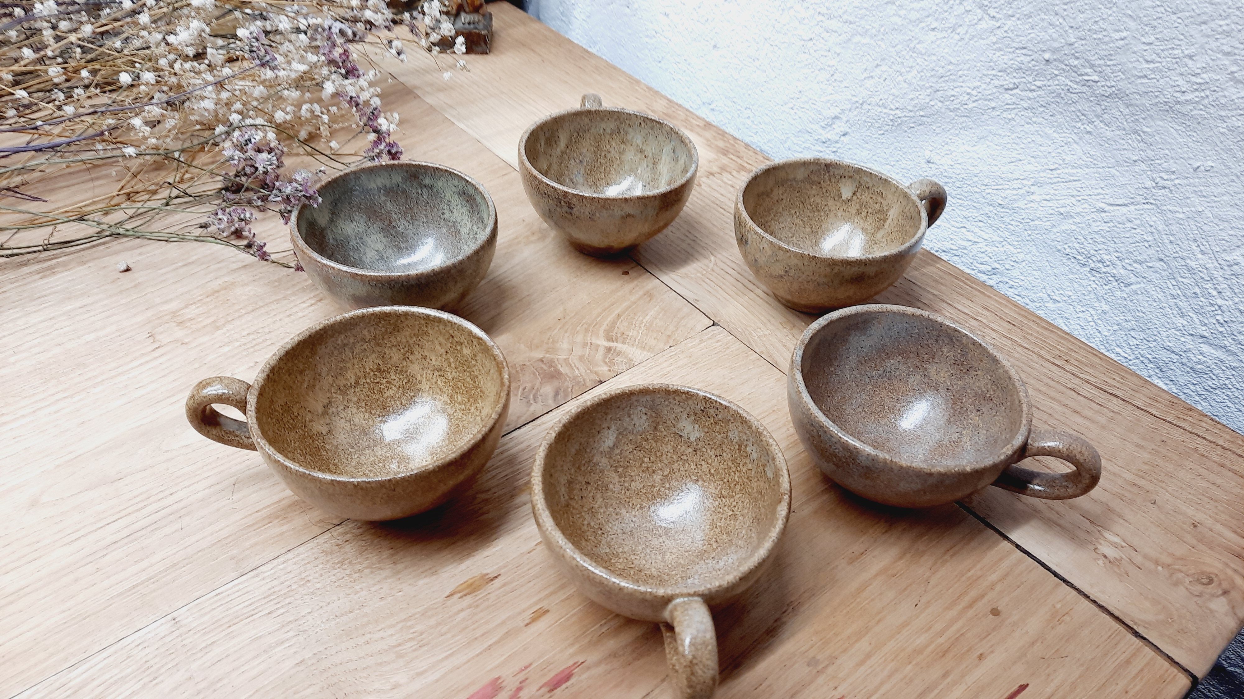 Set 6 cups handmade stoneware