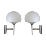 Pair of Italian globe sconces in opaline maison Sciolari