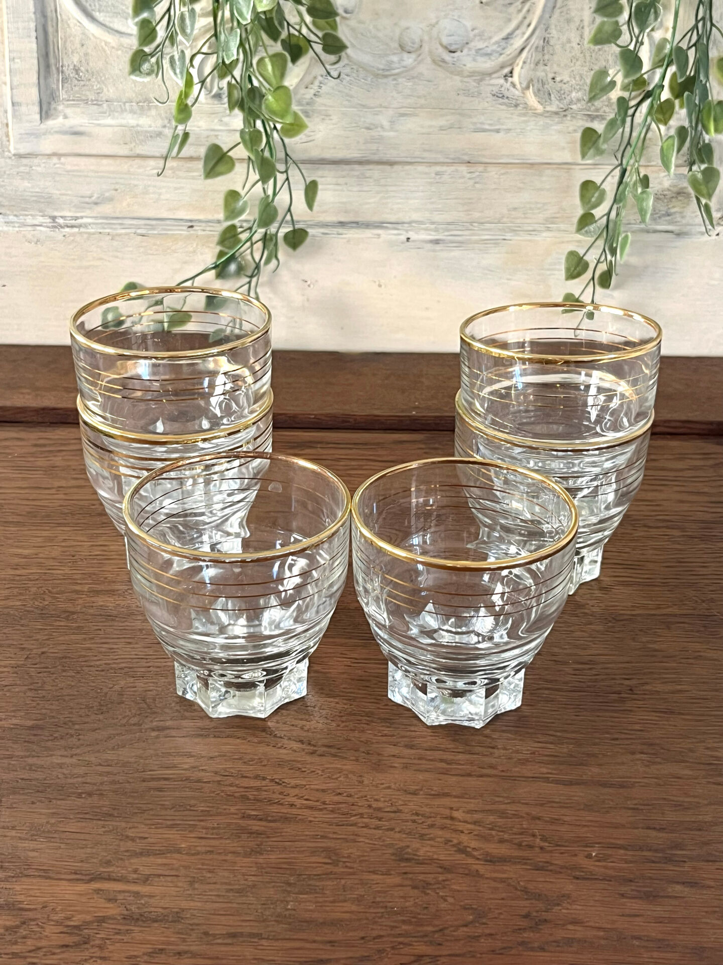 Verres en verre vintage avec bord doré, ensemble de 6
