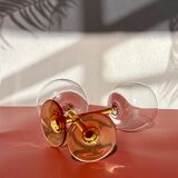 Pair of glass balloon vintage style Luminarc foot rod orange