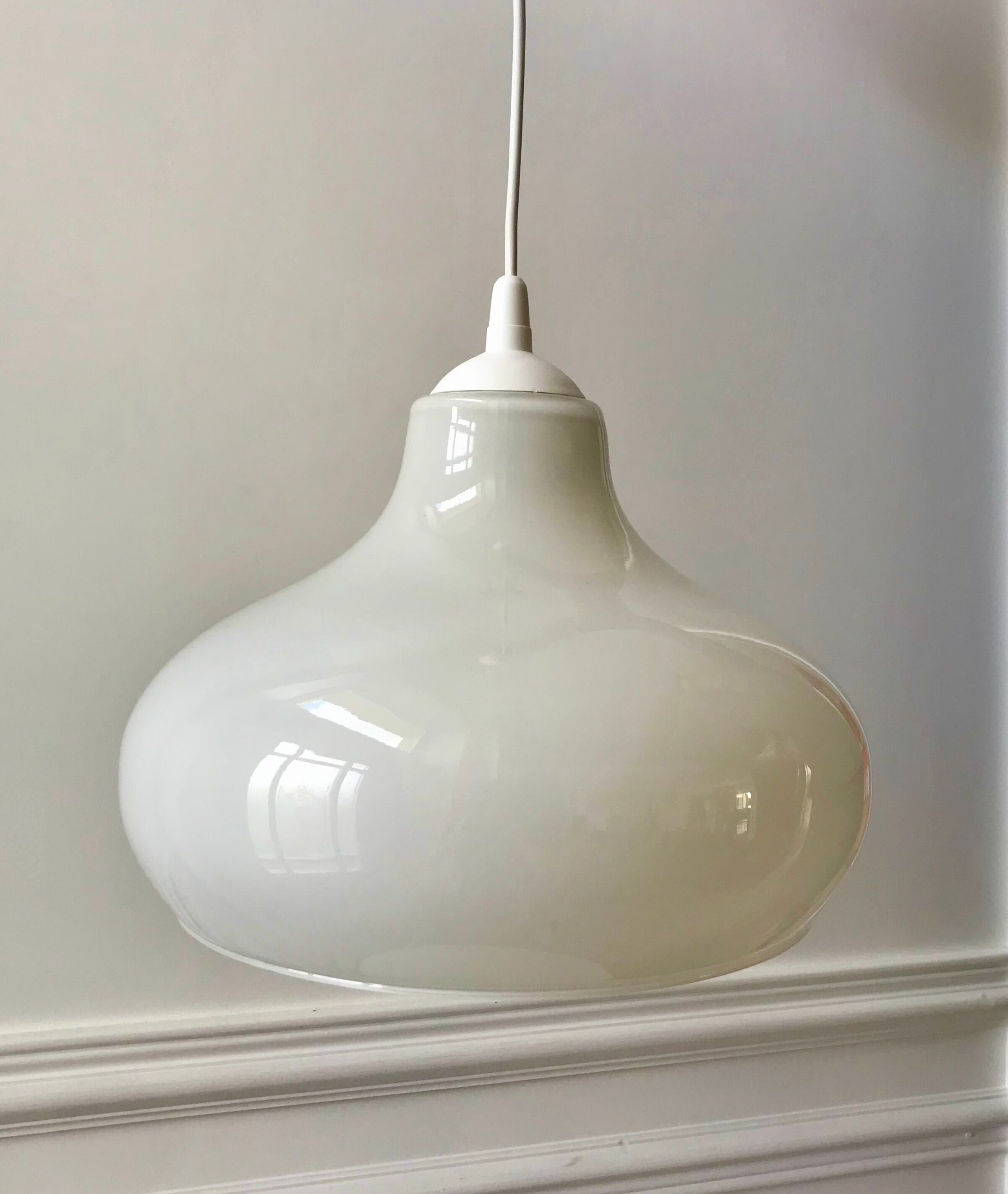 pendant light in white opaline mushroom design from the 70s
