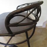 Vintage children's desk console bamboo rattan curved wood Thonet style 80s dark mahogany