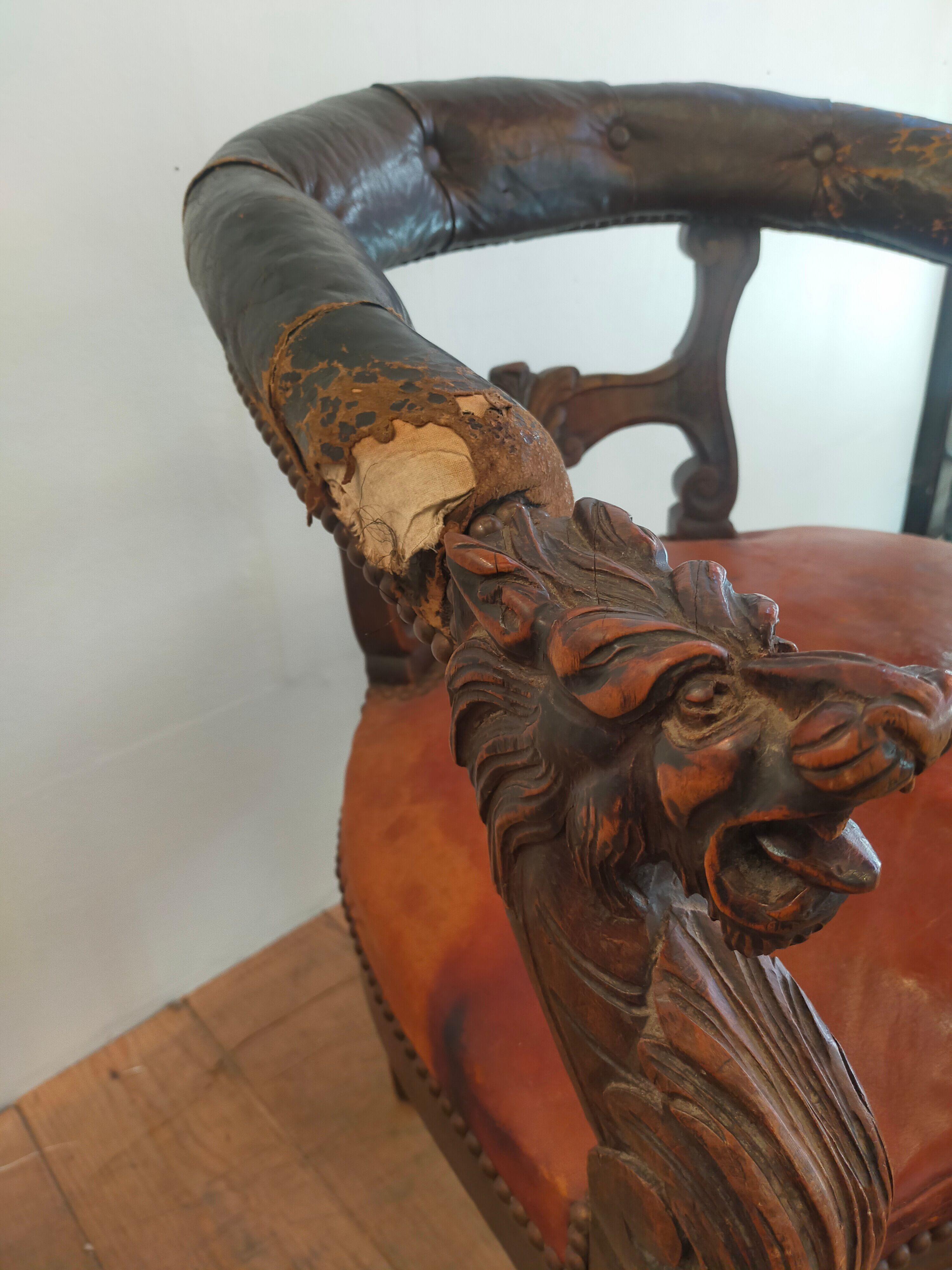 1920 sculpted office armchair with griffon head