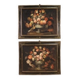 Paintings from the Lombard school of the 17th century, pair of still life with vase of flowers