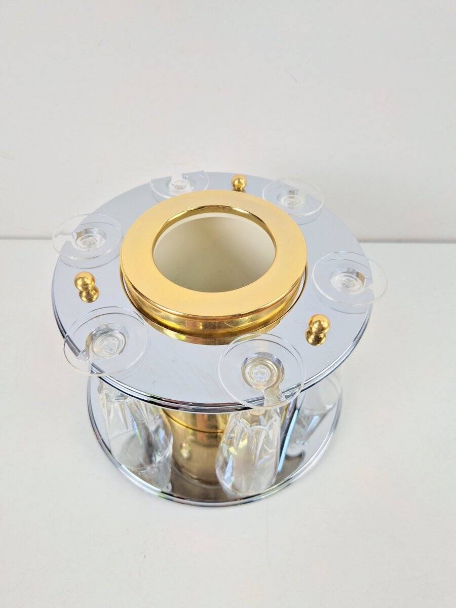 Brass Champagne Cooler with Glass Holder and Crystal flutes by Hans Turnwald for Freddotherm, Germany, 1960s, Set of 7