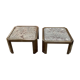 Pair of low tables in oak and fossil stone - work from the 1970s