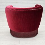 1970s, Danish lounge chair, original condition, cherry-red velour fabric.