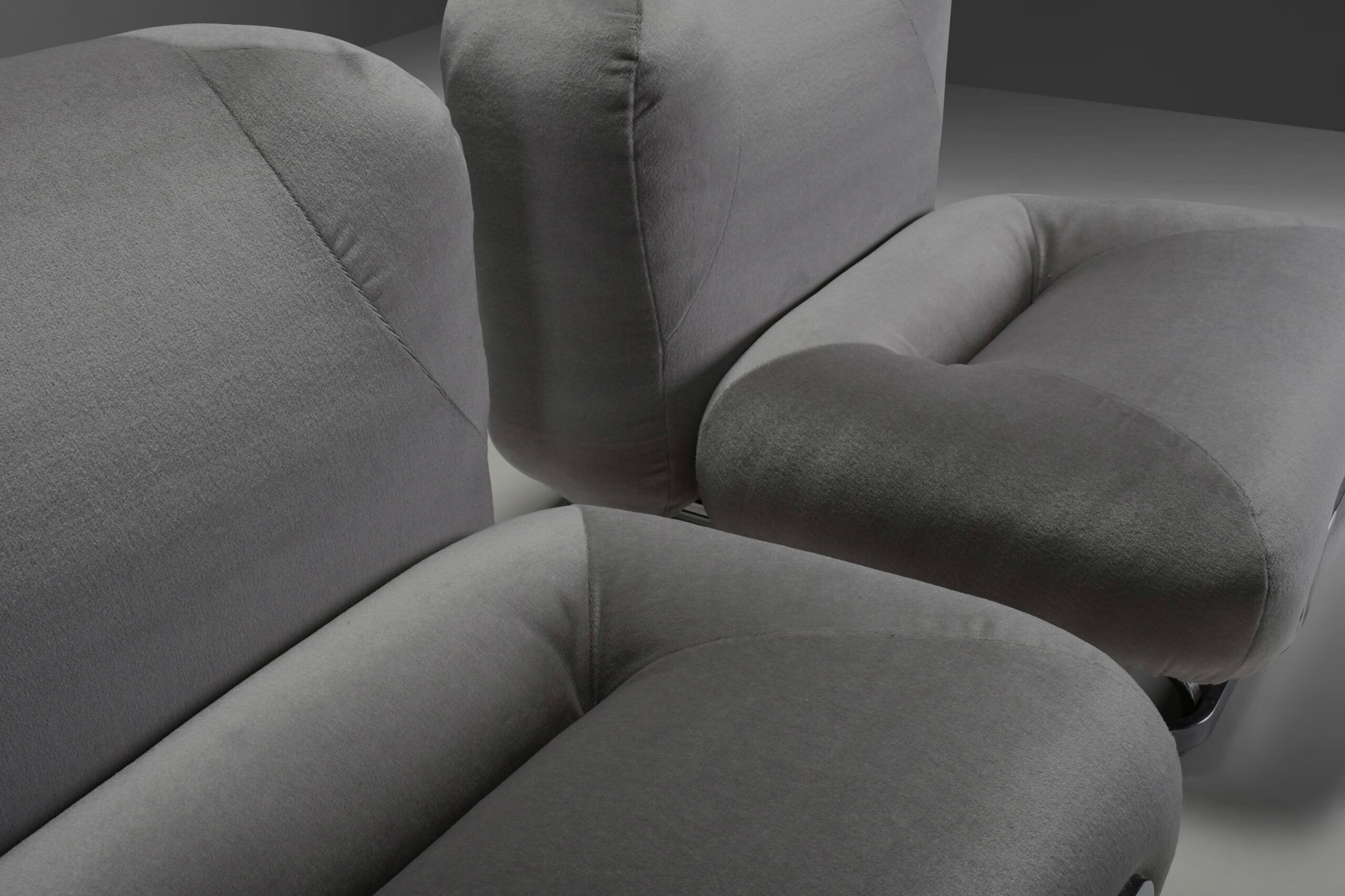 Mohair and chrome lounge chairs designed by Malchioro for IPE, Italy 1970s