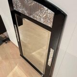 Art Deco Wall Mirror in Black Lacquer & Silver Leaf, France, 1930s