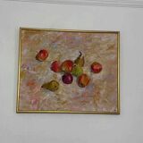 Original Swedish oil on canvas – “Frukt” by Bente Bjerregaard – dated 1989 – vintage & framed 59 × 70 cm