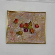 Original Swedish oil on canvas – “Frukt” by Bente Bjerregaard – dated 1989 – vintage & framed 59 × 70 cm