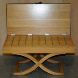 David Linley Hall bench in ostrich leather and satinwood with storage.