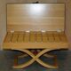 David Linley Hall bench in ostrich leather and satinwood with storage.