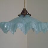 French Vintage 1930s Pale Blue Frilled Clichy Glass Lampshade Ceiling Light