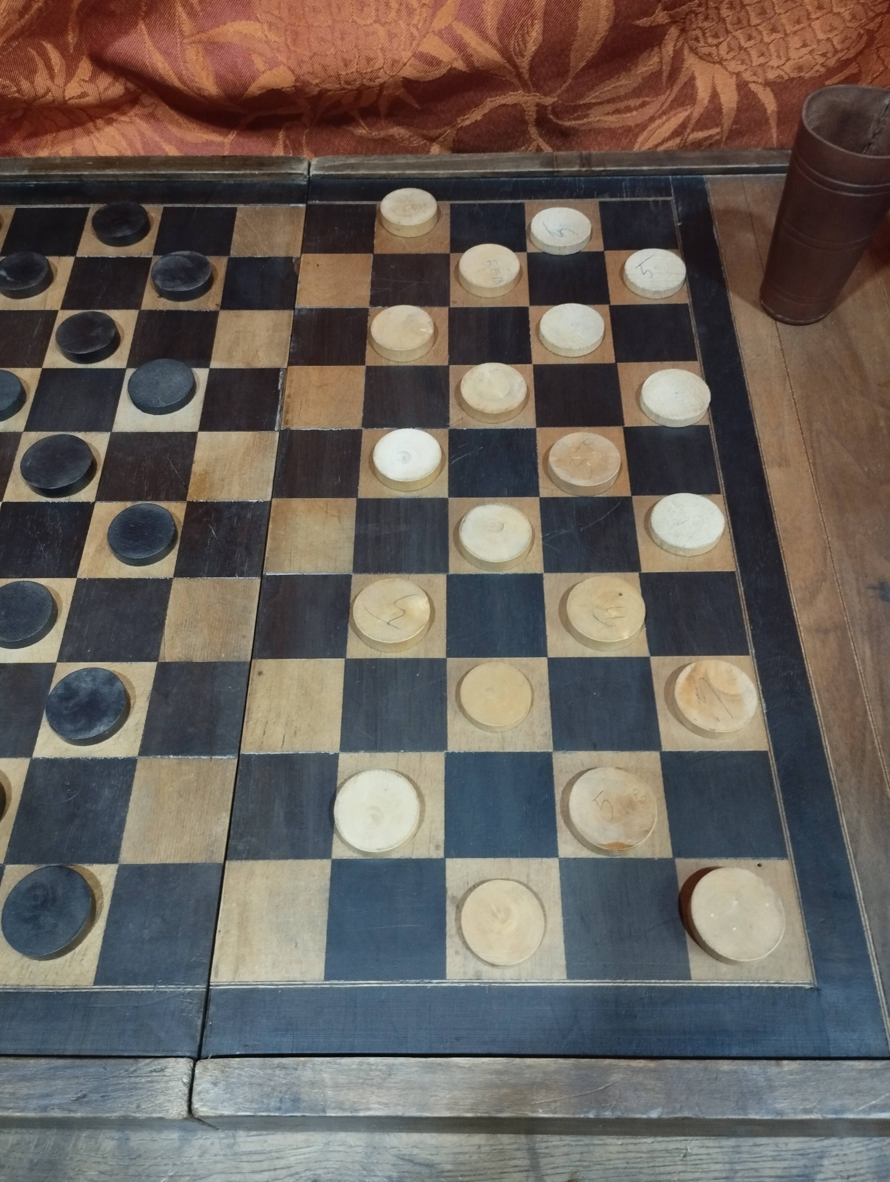 Antique wooden backgammon and checkers game box