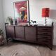 Vintage sideboard in woven wicker and bamboo