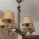 Vintage chandelier in gilded brass, chromed metal and plexiglass from the 1950s