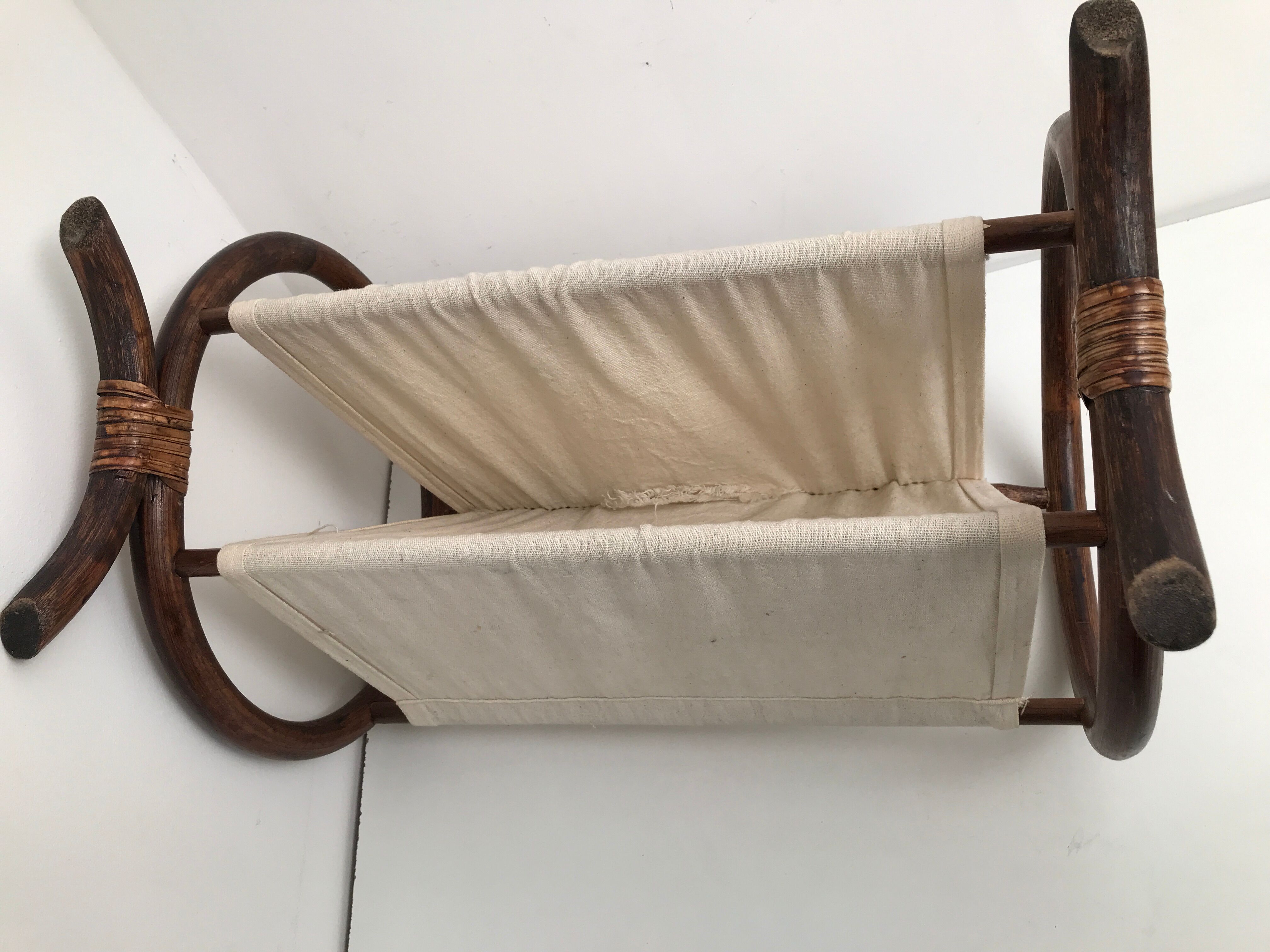 Magazine holders in rattan wicker and fabric 70s
