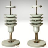 Pair danish scandinavian space age architectural table lamps