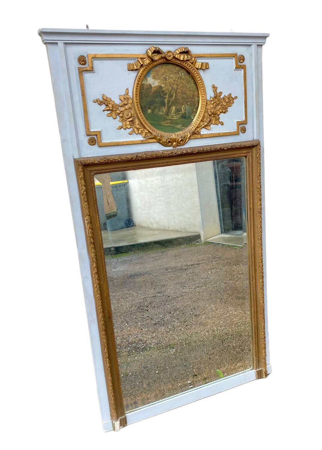 Trumeau mirror with oval decoration and wooden pediment 1920
