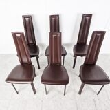 Vintage brown leather dining chairs, set of 6, 1980s