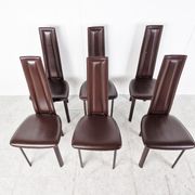 Vintage brown leather dining chairs, set of 6, 1980s