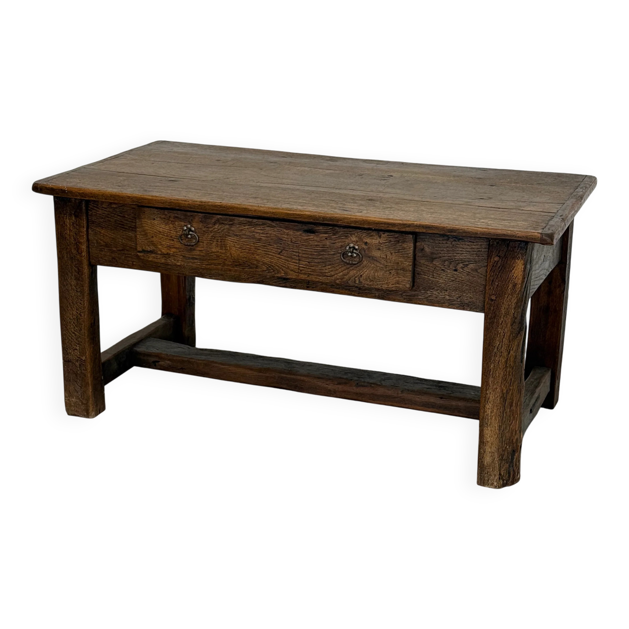 Old farmhouse table in solid oak, 1 drawer, France