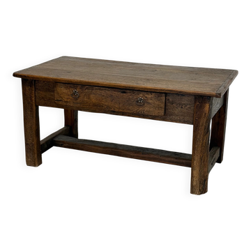 Old farmhouse table in solid oak, 1 drawer, France