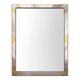 Faceted modernist wall mirror in steel and brass, geometric mixed metal frame 1970s.