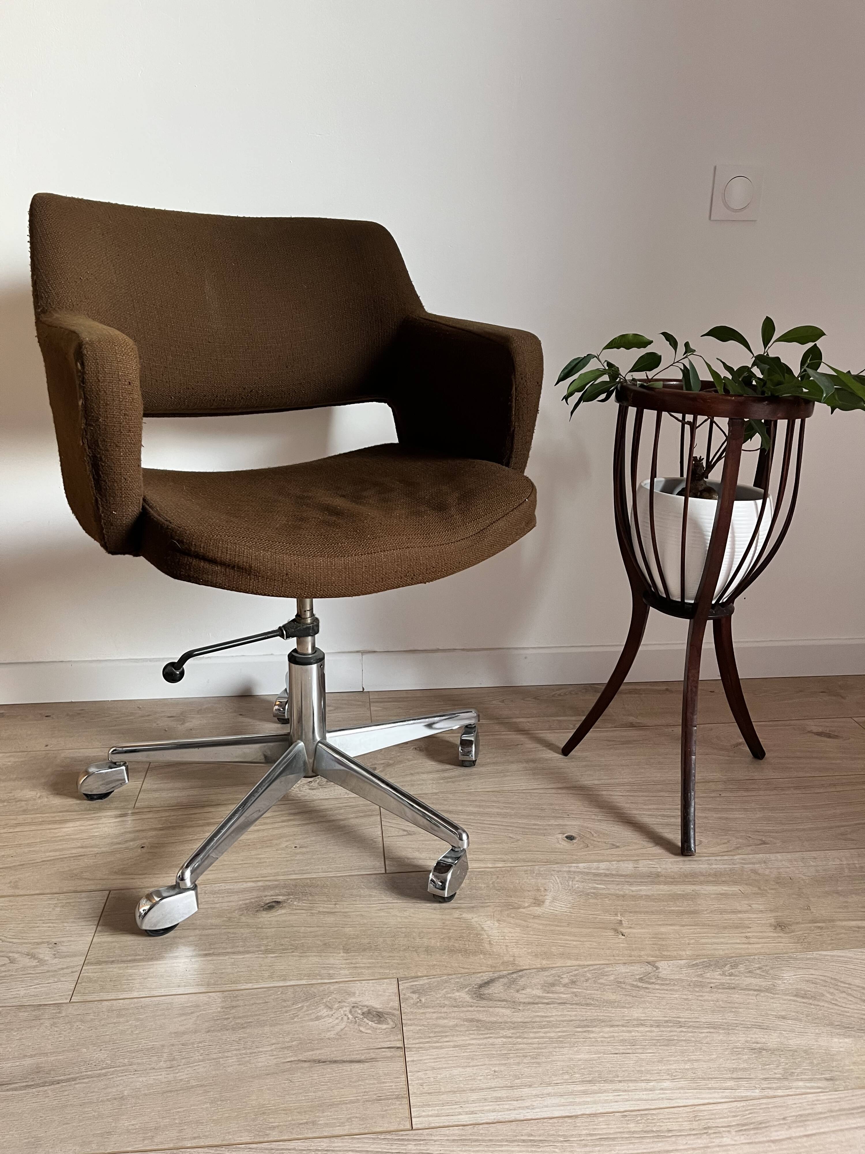 Fauteuil de bureau marron à roulettes, Allemagne 1970