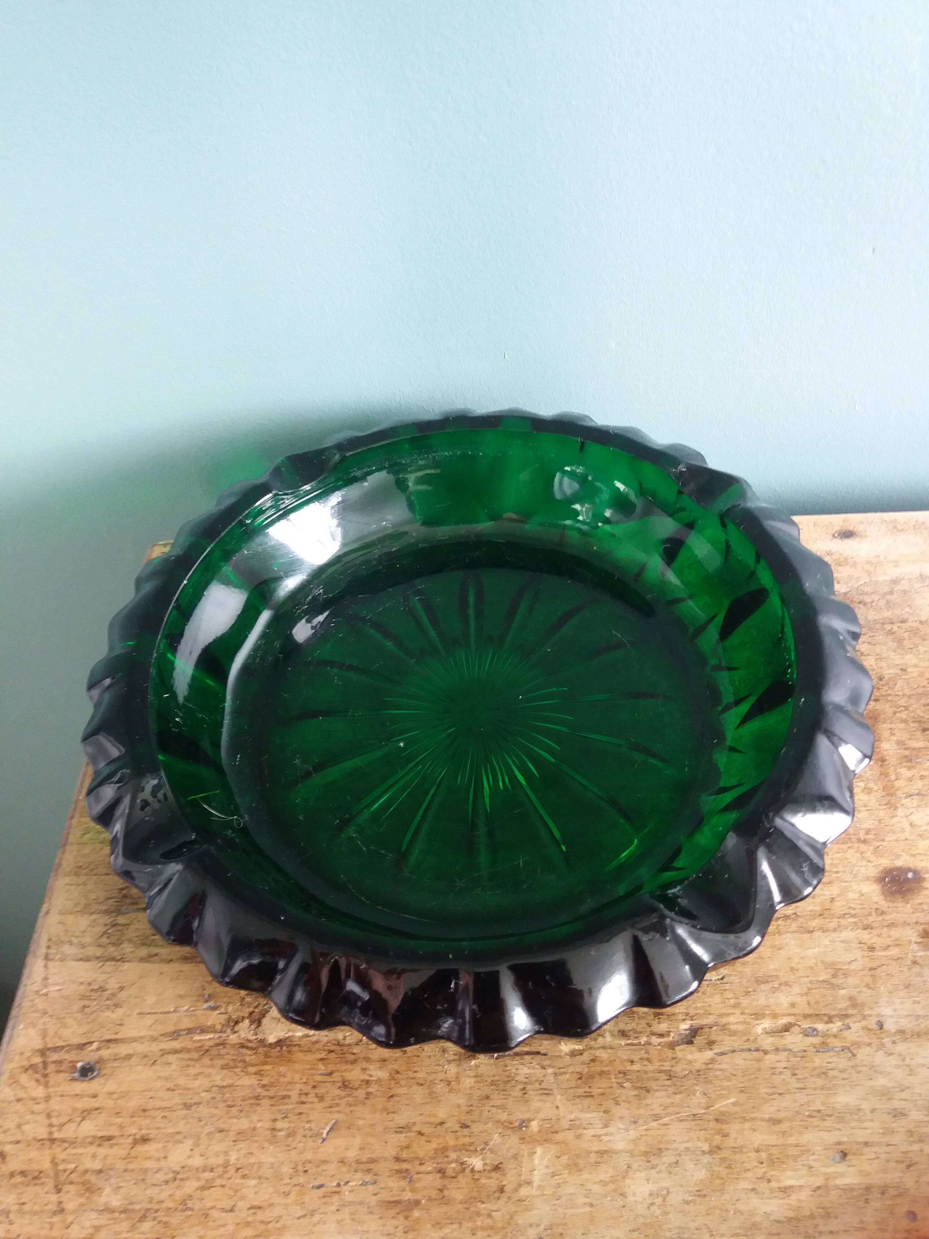 Green glass ashtray