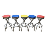Lot de 5 tabourets haut pivotants de bar vintage bleu rouge orange jaune