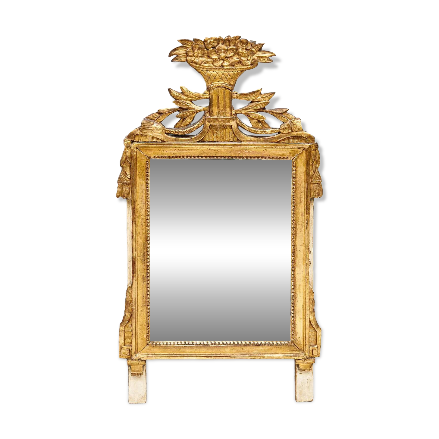 Small French Louis XVI marriage mirror with basket and tassels