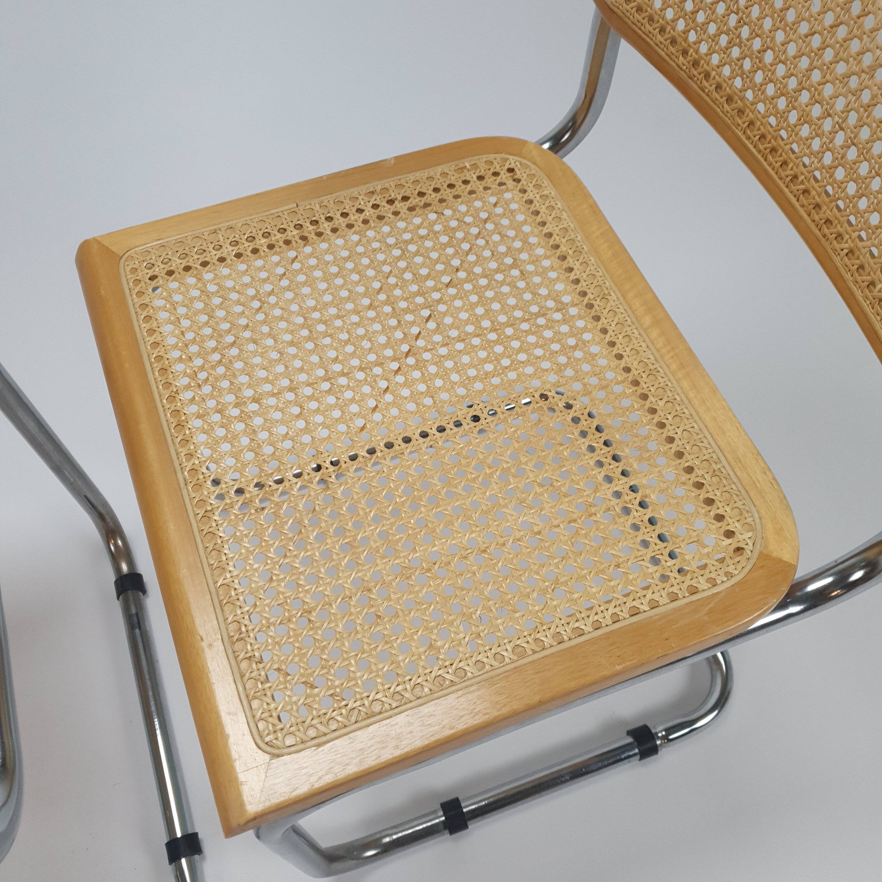 Set of 2 tubular frame and cane cantilever dining chairs Breuer, Italy, 1970s