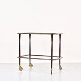 Mahogany brass and glass drinks trolley from italy, circa 1950