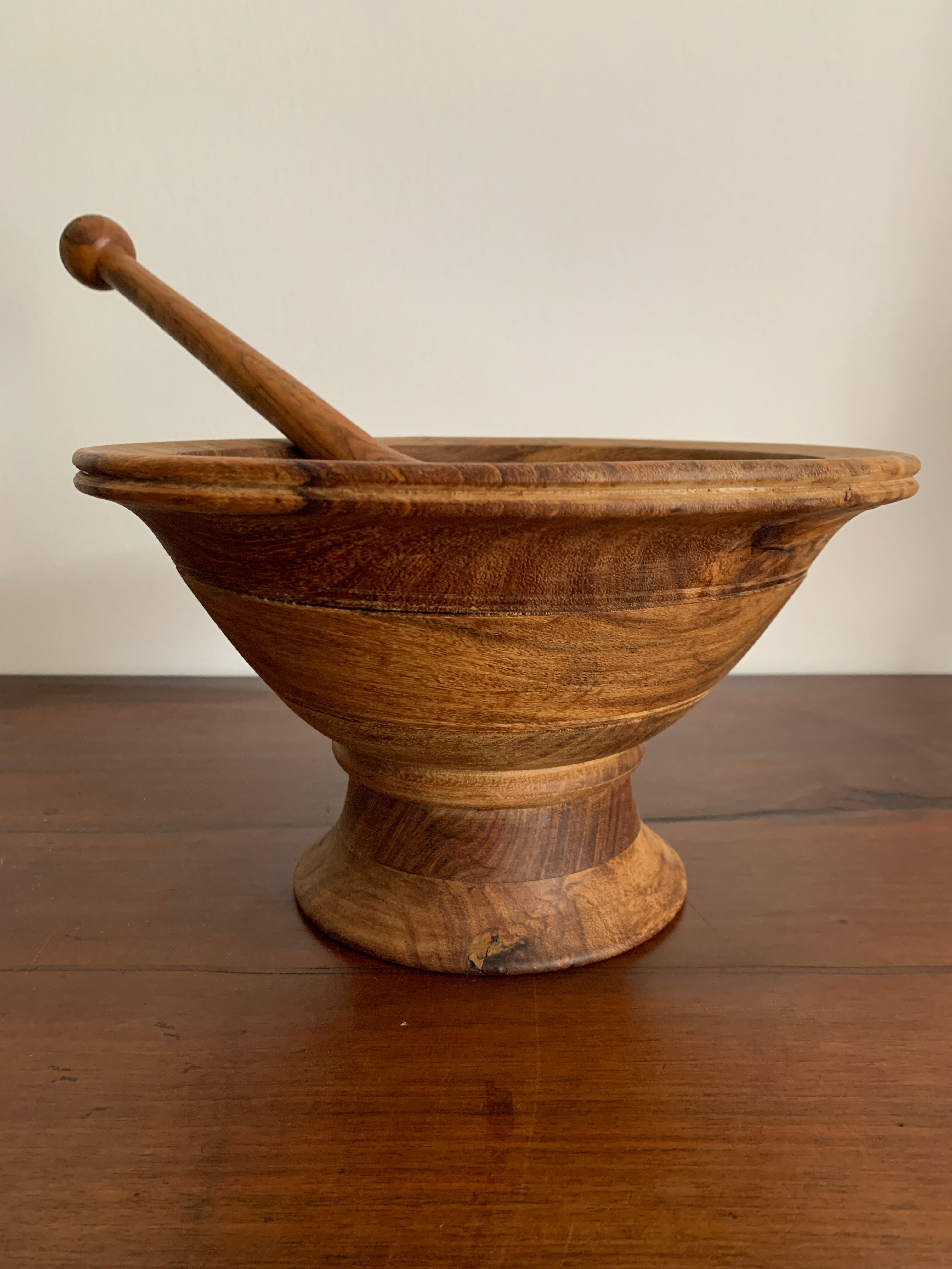 Old wooden mortar and pestle