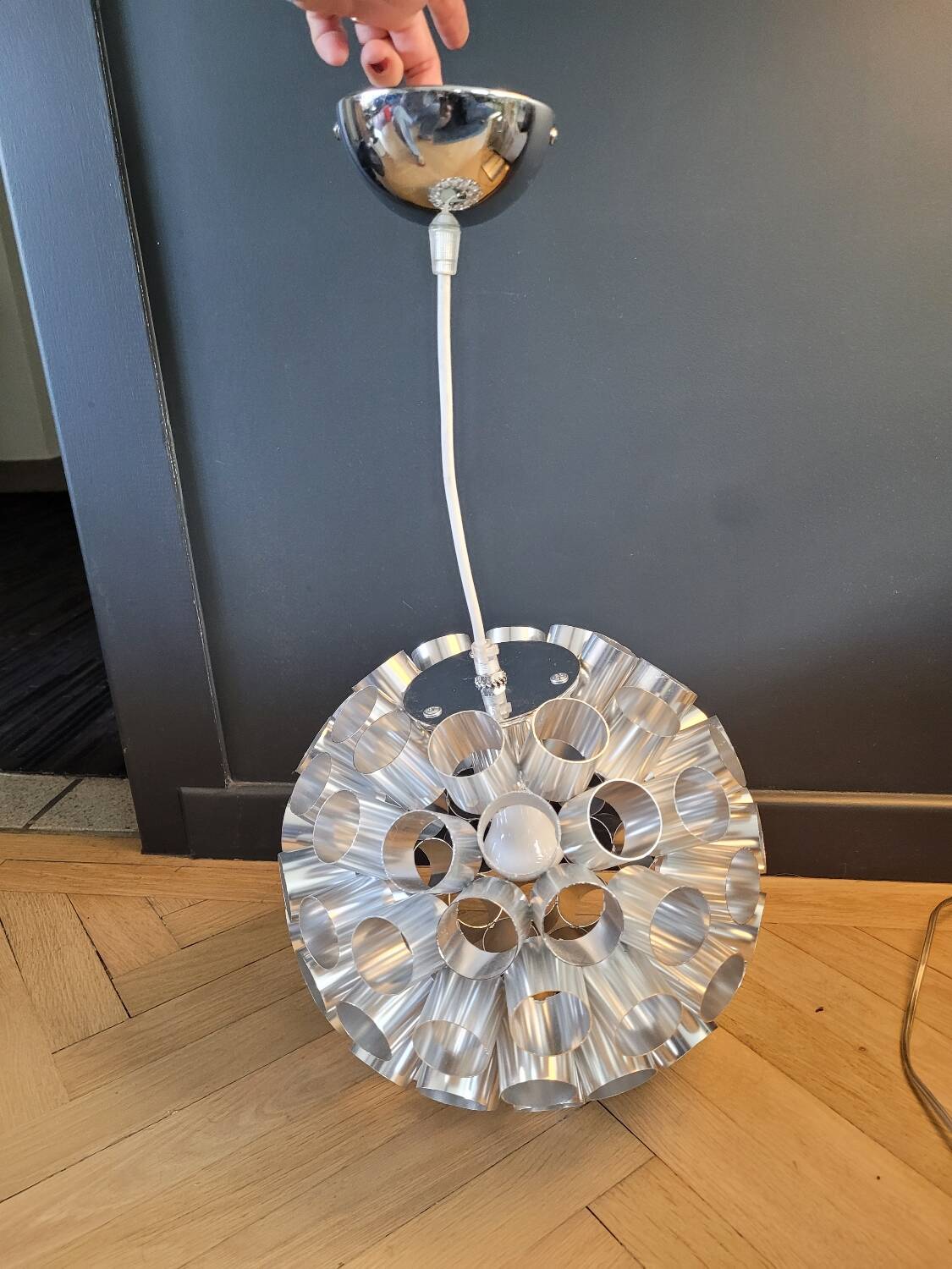 Space-age aluminum pendant light